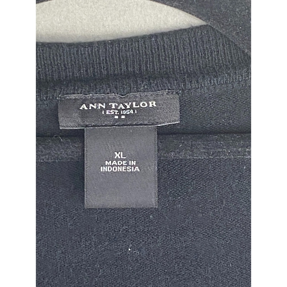 Ann Taylor Women Cardigan XL Black Wrap Front Button Cotton Wool Blend Sweater - Picture 5 of 12